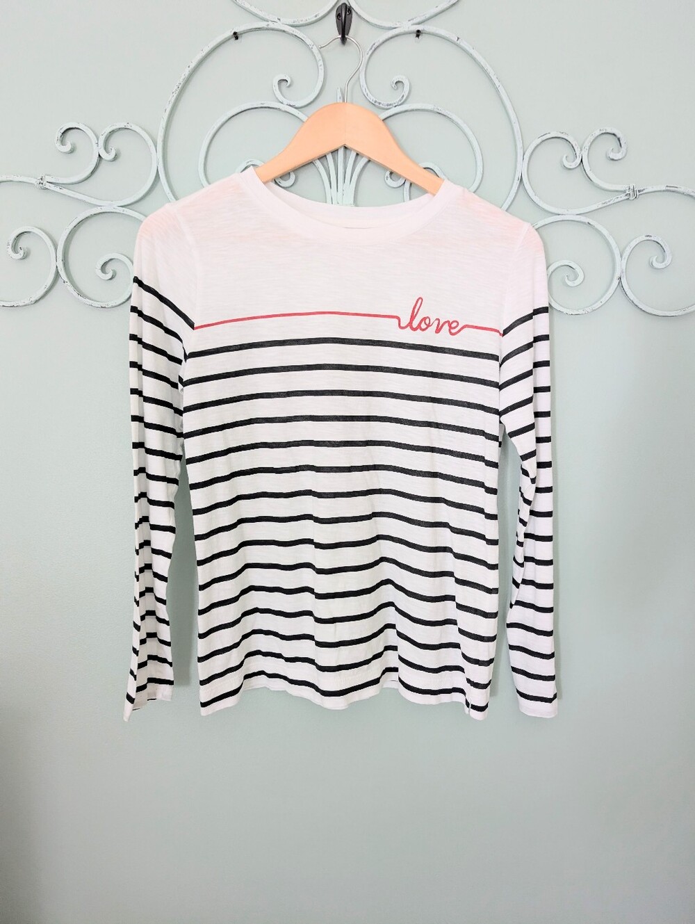 Loft Striped Long Sleeve Tee with "love" Script